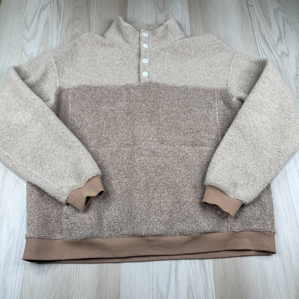 Outdoor Voices Mens Tan Brown Classic MegaFleece Snap Up Pullover Sweater Size L